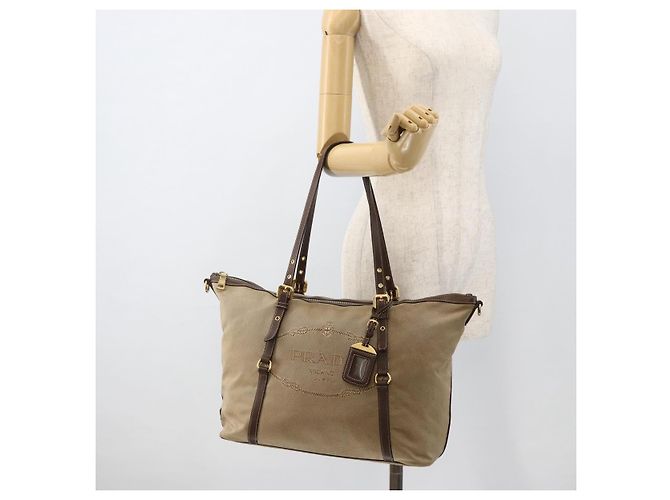 PRADA Tote Bag Canvas Beige Gold - vista 23