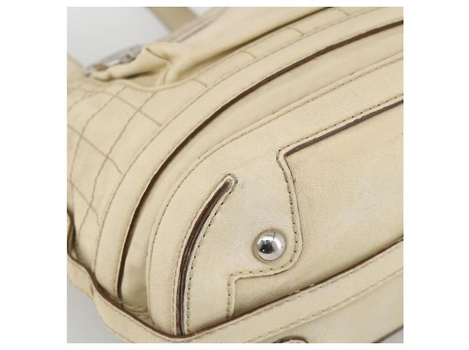 CHANEL Choco Bar Hand Bag Leather Ivory Silver CC - vista 14