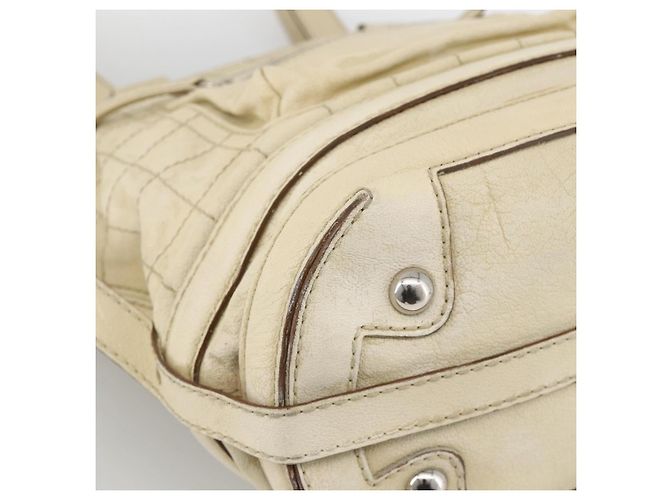 CHANEL Choco Bar Hand Bag Leather Ivory Silver CC - vista 16