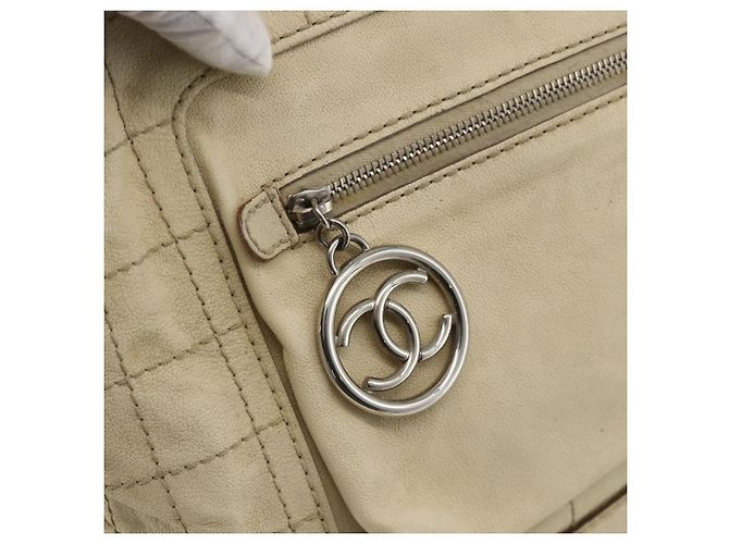 CHANEL Choco Bar Hand Bag Leather Ivory Silver CC - vista 17