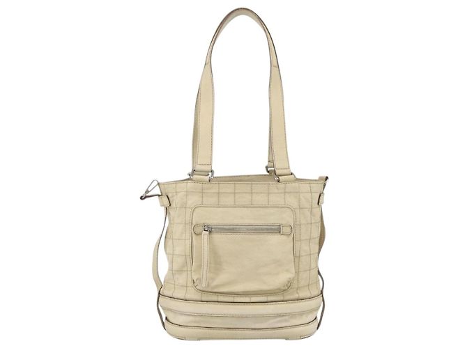 CHANEL Choco Bar Hand Bag Leather Ivory Silver CC - vista 2