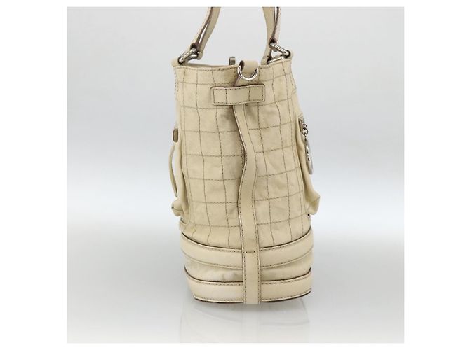 CHANEL Choco Bar Hand Bag Leather Ivory Silver CC - vista 3