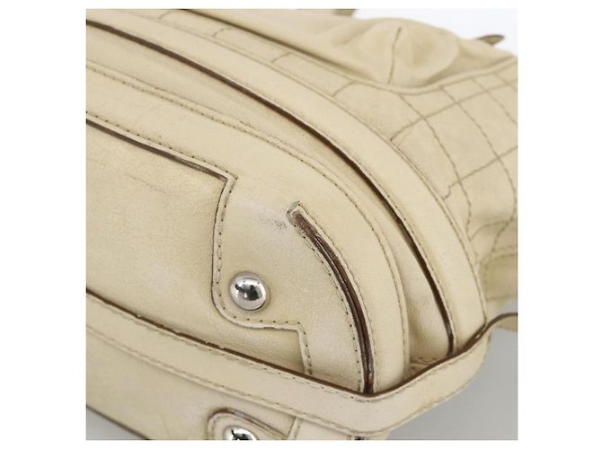 CHANEL Choco Bar Hand Bag Leather Ivory Silver CC - vista 9