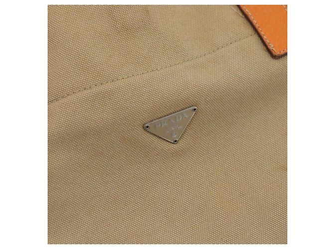 PRADA Tote Bag Canvas Leather Beige Orange Silver - vista 10