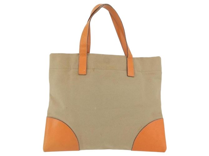 PRADA Tote Bag Canvas Leather Beige Orange Silver - vista 2