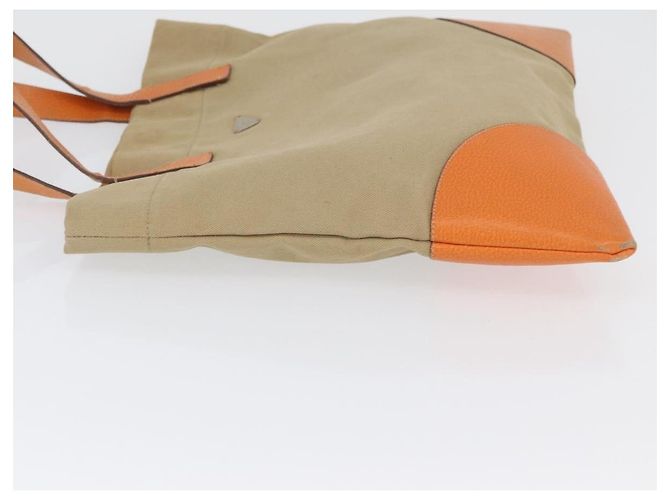 PRADA Tote Bag Canvas Leather Beige Orange Silver - vista 4