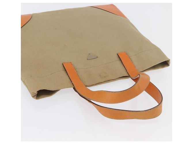 PRADA Tote Bag Canvas Leather Beige Orange Silver - vista 6