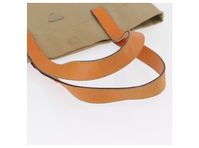 PRADA Tote Bag Canvas Leather Beige Orange Silver - vista 7