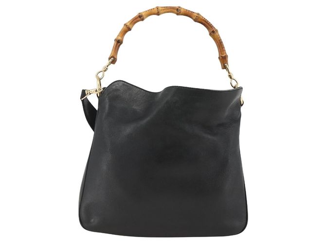 GUCCI Bamboo Shoulder Bag Leather 2way Black Gold 001 1705 1638 - vista 13