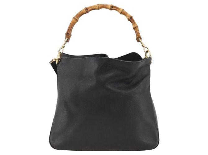 GUCCI Bamboo Shoulder Bag Leather 2way Black Gold 001 1705 1638 - vista 2