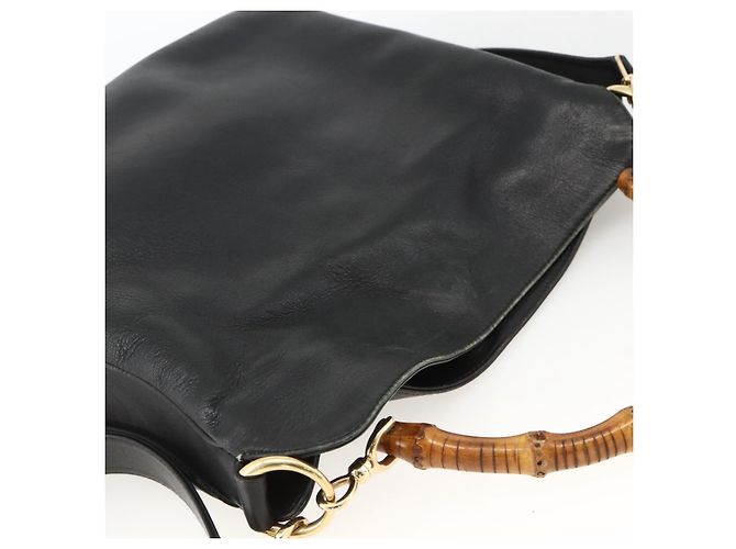 GUCCI Bamboo Shoulder Bag Leather 2way Black Gold 001 1705 1638 - vista 6
