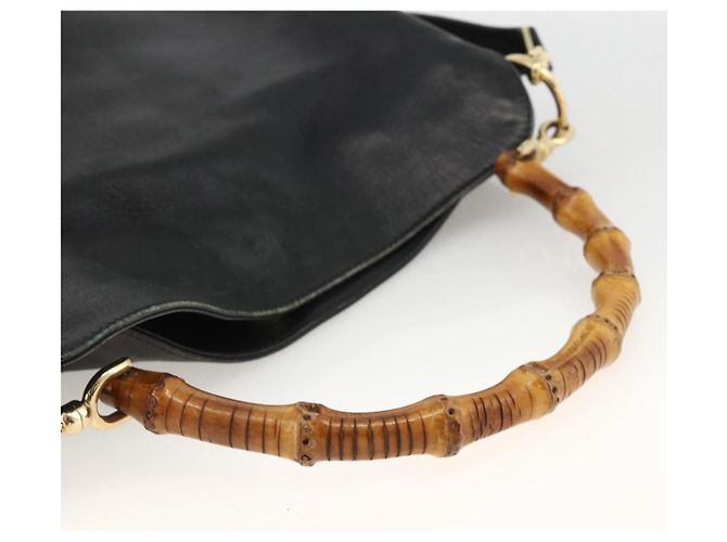 GUCCI Bamboo Shoulder Bag Leather 2way Black Gold 001 1705 1638 - vista 7