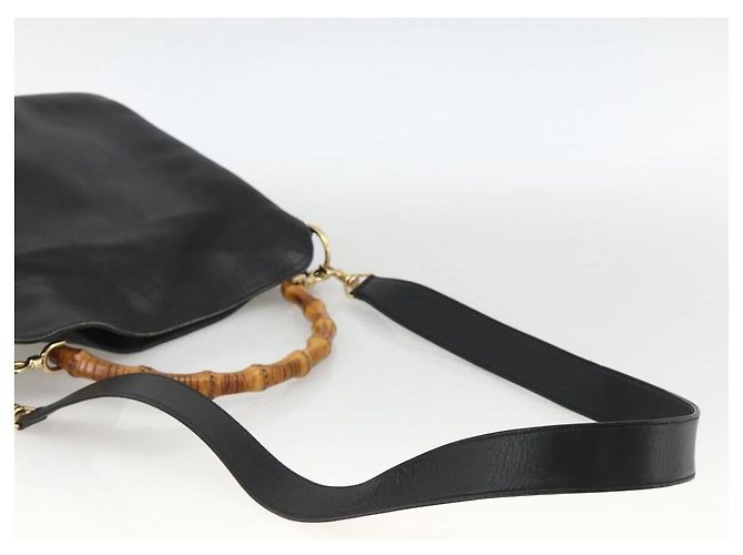 GUCCI Bamboo Shoulder Bag Leather 2way Black Gold 001 1705 1638 - vista 9