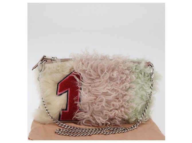 Miu Miu Chain Shoulder Bag Fur Pink Silver - vista 12