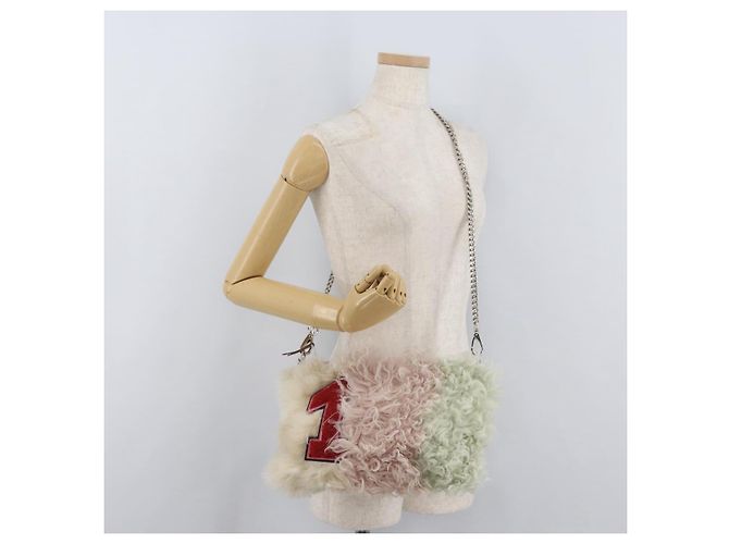 Miu Miu Chain Shoulder Bag Fur Pink Silver - vista 24