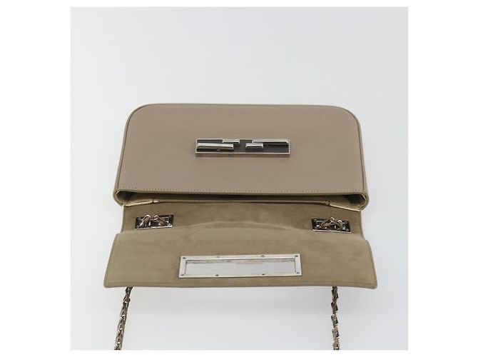 FENDI Chain Trebuquette Shoulder Bag Leather Beige Silver - vista 15
