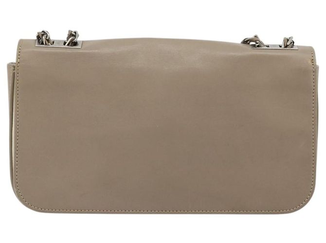 FENDI Chain Trebuquette Shoulder Bag Leather Beige Silver - vista 3