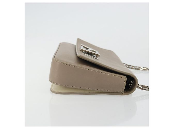 FENDI Chain Trebuquette Shoulder Bag Leather Beige Silver - vista 4