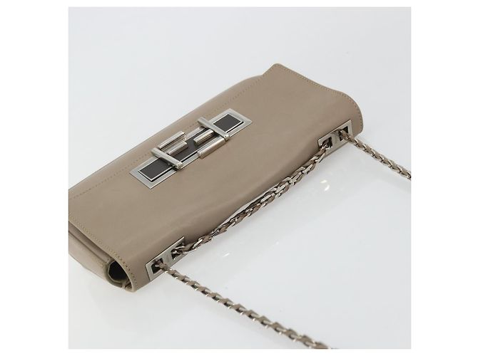 FENDI Chain Trebuquette Shoulder Bag Leather Beige Silver - vista 6