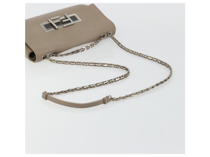 FENDI Chain Trebuquette Shoulder Bag Leather Beige Silver - vista 7