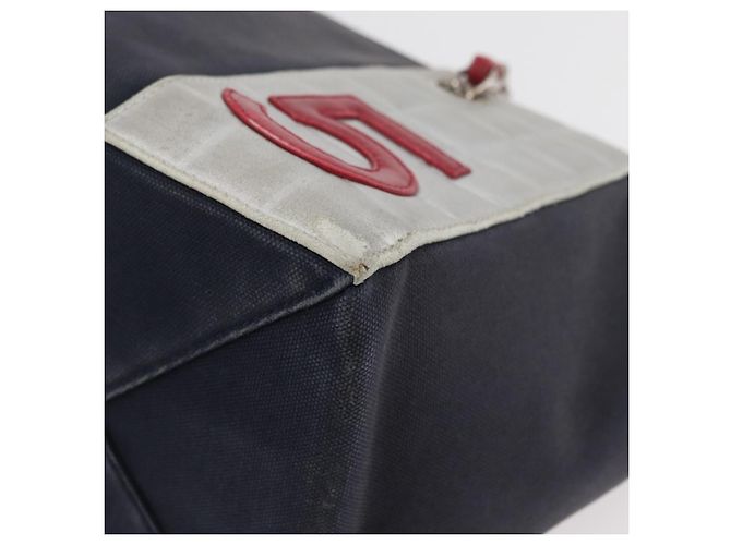 CHANEL Choco Bar Chain Tote Bag No5 Canvas Navy Silver CC - vista 14