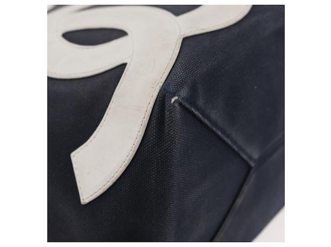 CHANEL Choco Bar Chain Tote Bag No5 Canvas Navy Silver CC - vista 9