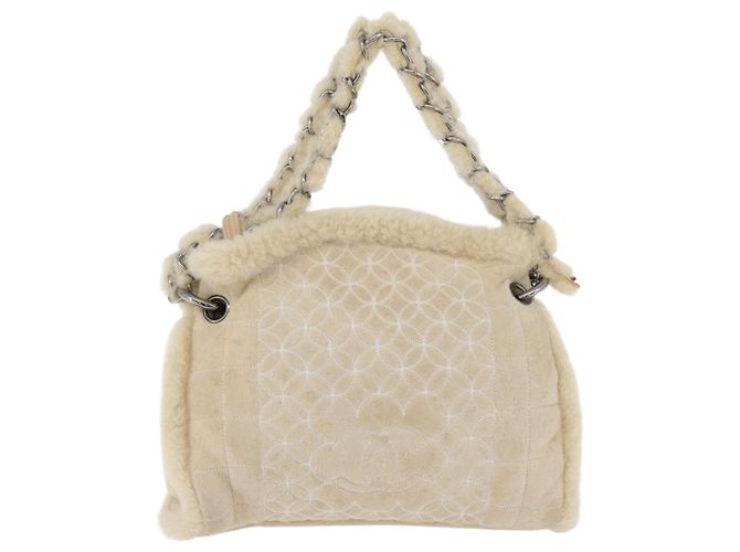 CHANEL Choco Bar Chain Tote Bag Mouton Ivory Silver CC - vista 13