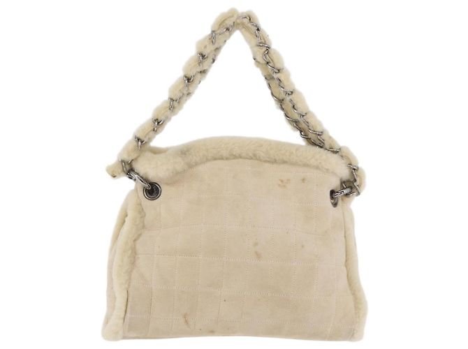 CHANEL Choco Bar Chain Tote Bag Mouton Ivory Silver CC - vista 2