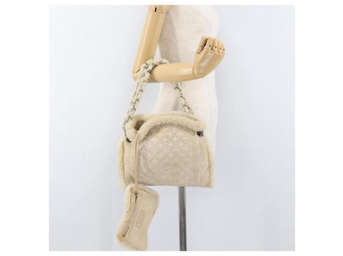 CHANEL Choco Bar Chain Tote Bag Mouton Ivory Silver CC - vista 22