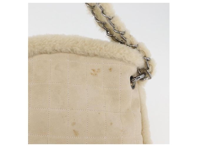 CHANEL Choco Bar Chain Tote Bag Mouton Ivory Silver CC - vista 3