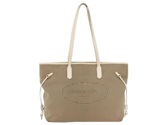 PRADA Tote Bag Canvas Beige Gold - vista 13