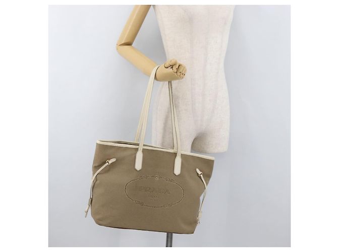 PRADA Tote Bag Canvas Beige Gold - vista 22