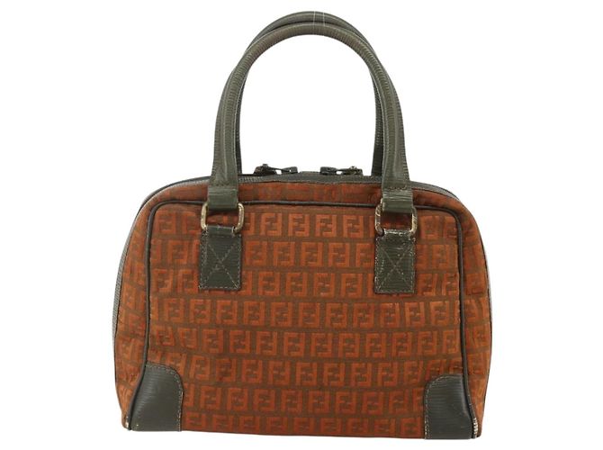 FENDI Zucchino Canvas Hand Bag Brown - vista 2