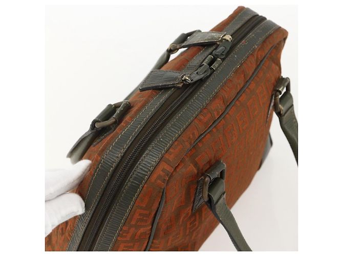 FENDI Zucchino Canvas Hand Bag Brown - vista 6