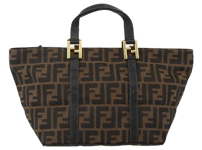 FENDI Zucca Canvas Hand Bag Brown Black - vista 13