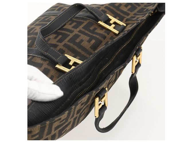 FENDI Zucca Canvas Hand Bag Brown Black - vista 6