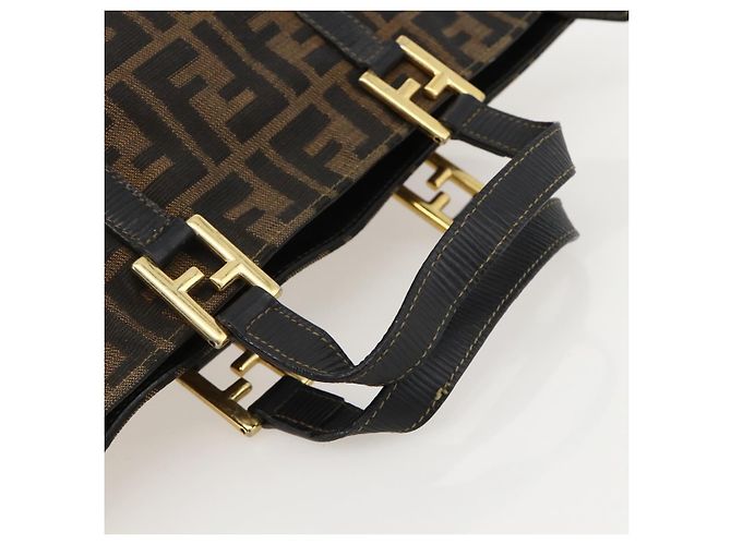 FENDI Zucca Canvas Hand Bag Brown Black - vista 7