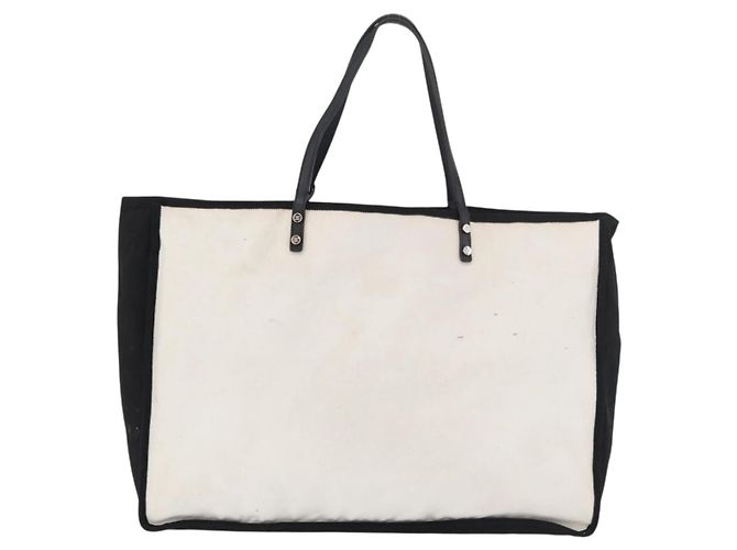 CHANEL Ladies First Tote Bag Canvas White Silver CC - vista 2