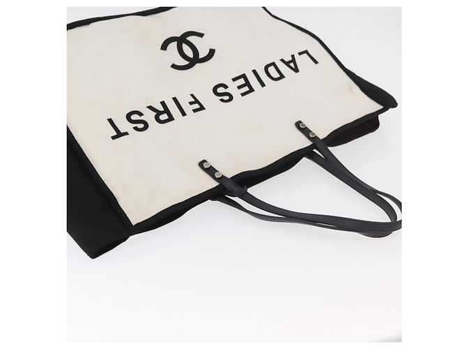 CHANEL Ladies First Tote Bag Canvas White Silver CC - vista 7