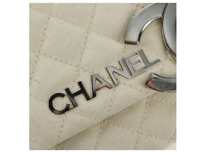 CHANEL Bolso de hombro Matelassé con cadena Canvas Blanco Plata CC - vista 14
