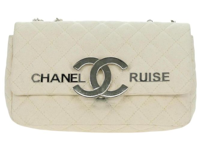CHANEL Bolso de hombro Matelassé con cadena Canvas Blanco Plata CC - vista 2