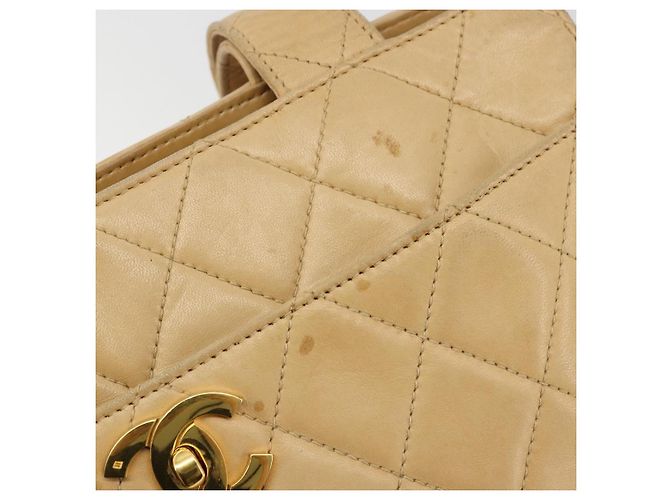 CHANEL Matelasse Shoulder Bag Lamb Skin Beige Gold CC - vista 11