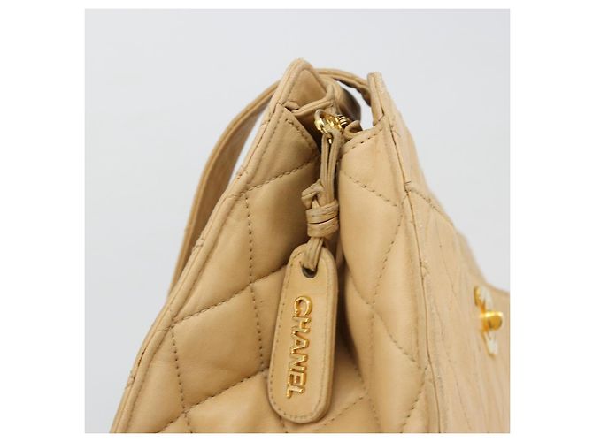 CHANEL Matelasse Shoulder Bag Lamb Skin Beige Gold CC - vista 20