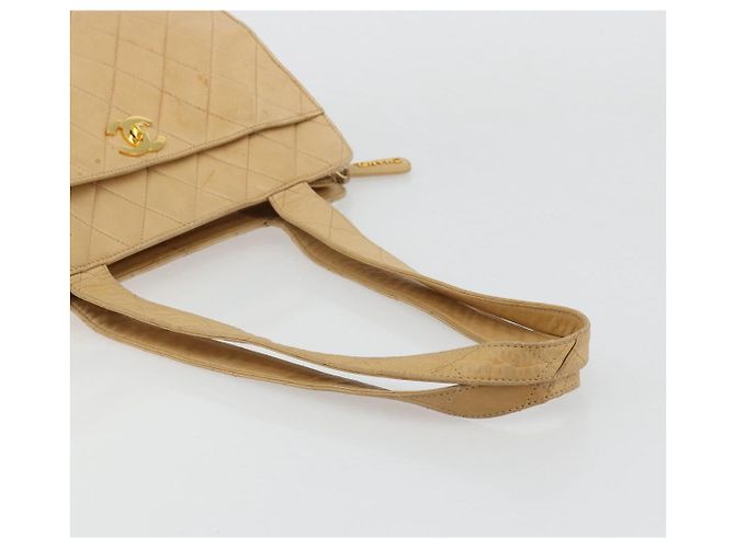 CHANEL Matelasse Shoulder Bag Lamb Skin Beige Gold CC - vista 8