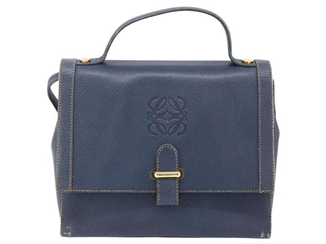 LOEWE Hand Bag Leather 2way Navy Gold - vista 13