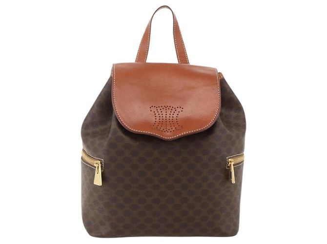 Céline CELINE Macadam Canvas Backpack PVC Leather Brown Gold - vista 2