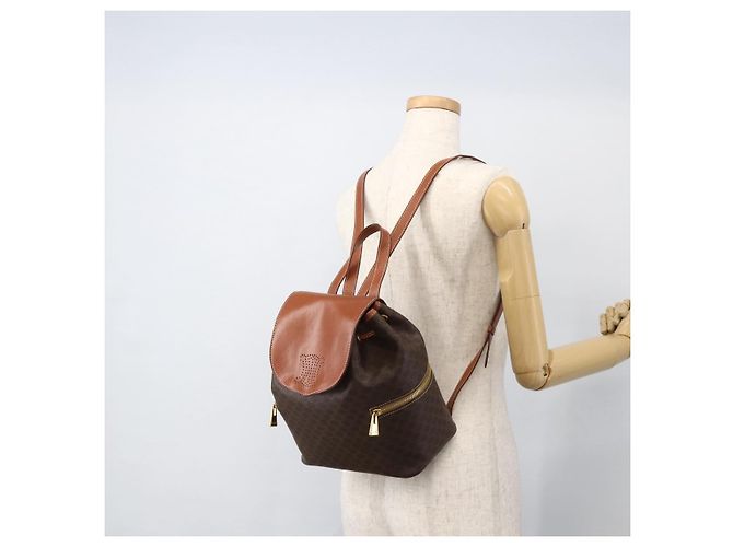 Céline CELINE Macadam Canvas Backpack PVC Leather Brown Gold - vista 25