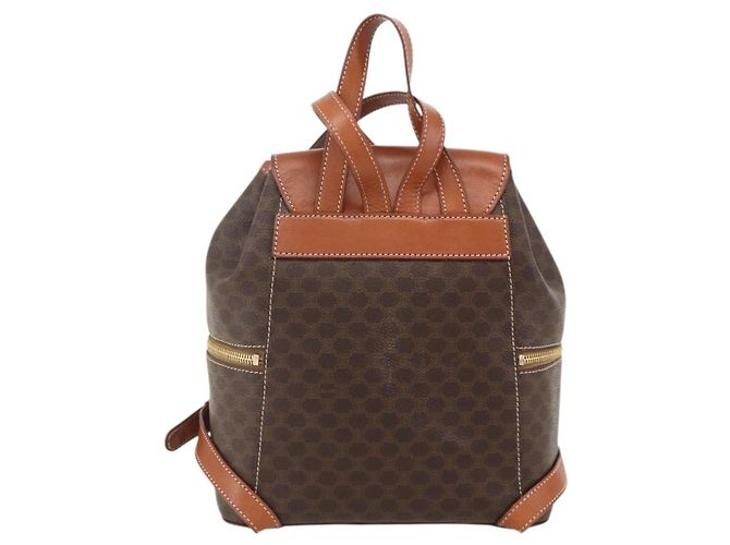 Céline CELINE Macadam Canvas Backpack PVC Leather Brown Gold - vista 3