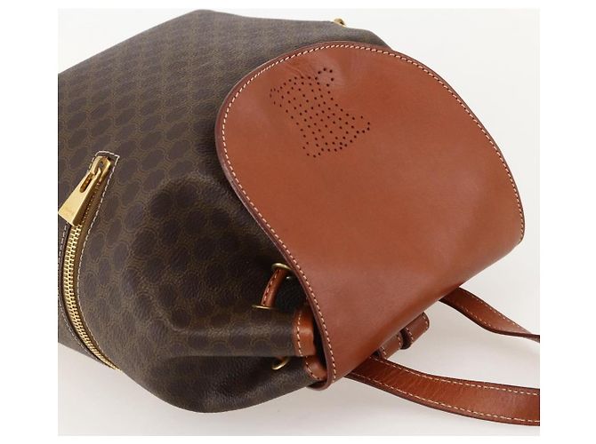 Céline CELINE Macadam Canvas Backpack PVC Leather Brown Gold - vista 6
