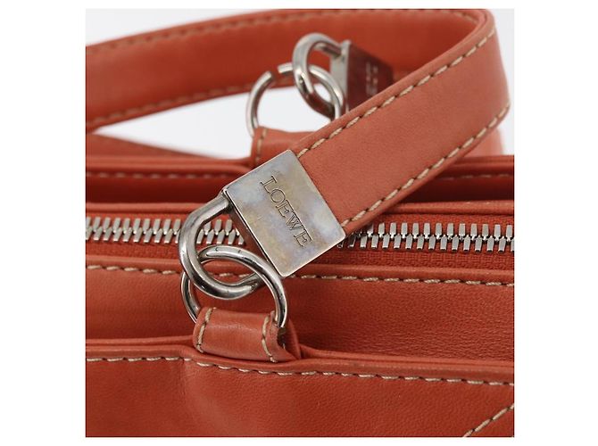 LOEWE Anagram Hand Bag Leather Silver Orange - vista 10